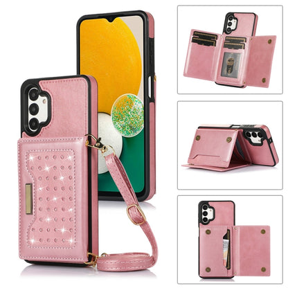 For Samsung Galaxy A13 4G/A13 5G Three-fold RFID Leather Phone Case with Lanyard(Rose Gold) - iPhone 13 Cases by buy2fix | Online Shopping UK | buy2fix