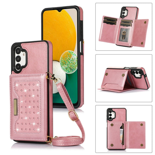 For Samsung Galaxy A13 4G/A13 5G Three-fold RFID Leather Phone Case with Lanyard(Rose Gold) - iPhone 13 Cases by buy2fix | Online Shopping UK | buy2fix