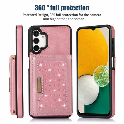 For Samsung Galaxy A13 4G/A13 5G Three-fold RFID Leather Phone Case with Lanyard(Rose Gold) - iPhone 13 Cases by buy2fix | Online Shopping UK | buy2fix