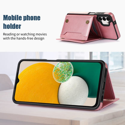 For Samsung Galaxy A13 4G/A13 5G Three-fold RFID Leather Phone Case with Lanyard(Rose Gold) - iPhone 13 Cases by buy2fix | Online Shopping UK | buy2fix