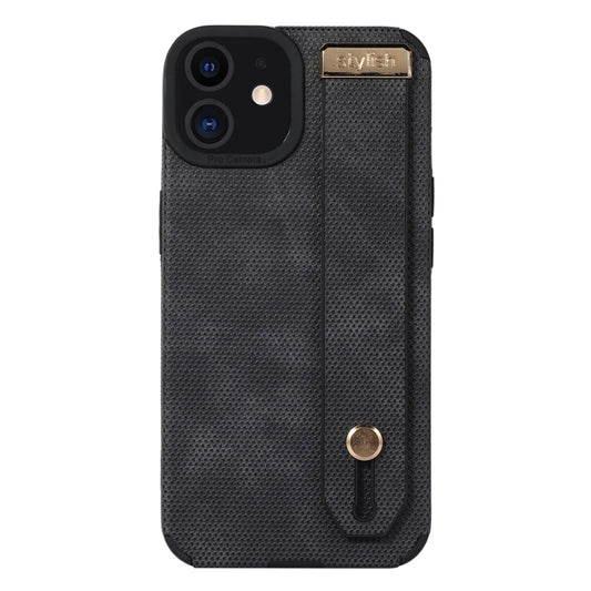 For iPhone 12 Wrist Strap TPU Leather Phone Case(Black) - iPhone 12 / 12 Pro Cases by buy2fix | Online Shopping UK | buy2fix