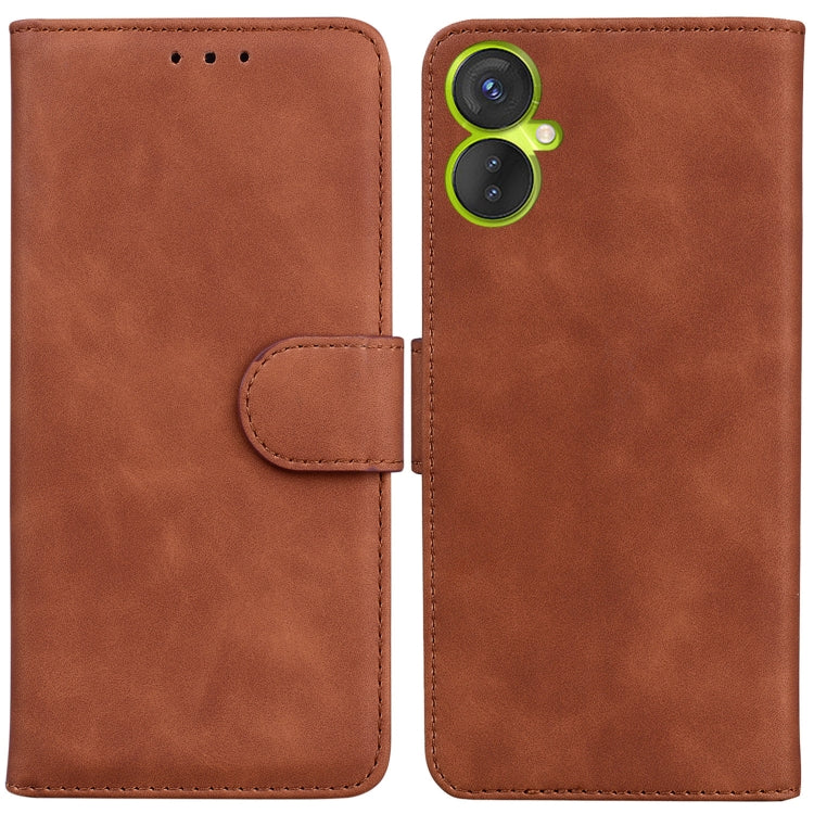 For Tecno Camon 19 Neo Skin Feel Pure Color Flip Leather Phone Case(Brown) by buy2fix
