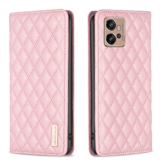 For Motorola Moto G32 4G Diamond Lattice Magnetic Leather Flip Phone Case(Pink) - Motorola Cases by buy2fix | Online Shopping UK | buy2fix