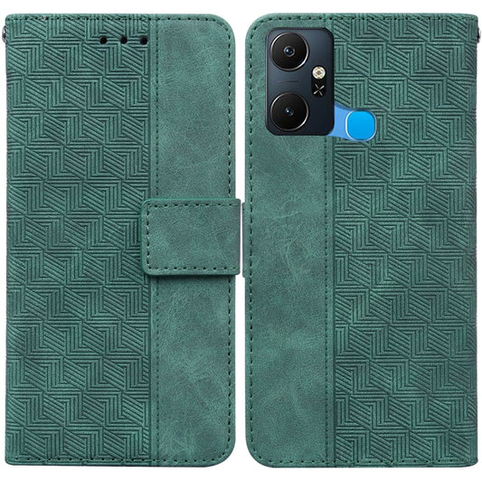 For Infinix Smart 6 Plus Geometric Embossed Flip Leather Phone Case(Green) - Infinix Cases by buy2fix | Online Shopping UK | buy2fix