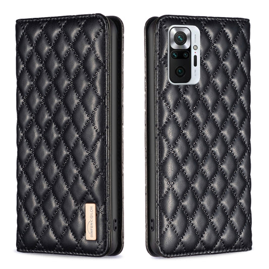 For Xiaomi Redmi Note 10 Pro / 10 Pro Max Diamond Lattice Magnetic Leather Flip Phone Case(Black) - Xiaomi Cases by buy2fix | Online Shopping UK | buy2fix