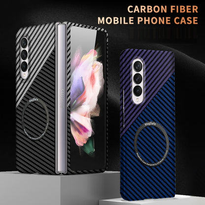 For Samsung Galaxy Z Fold3 5G Carbon Fiber Texture MagSafe Magnetic Phone Case(Black Silver) by buy2fix