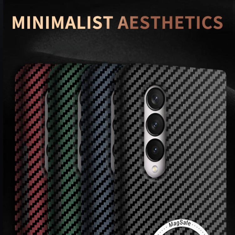 For Samsung Galaxy Z Fold3 5G Carbon Fiber Texture MagSafe Magnetic Phone Case(Black Silver) by buy2fix
