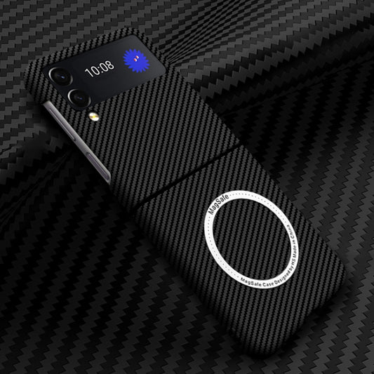 For Samsung Galaxy Z Flip4 5G Carbon Fiber Texture MagSafe Magnetic Phone Case(Black) - Galaxy Z Flip4 5G Cases by buy2fix | Online Shopping UK | buy2fix