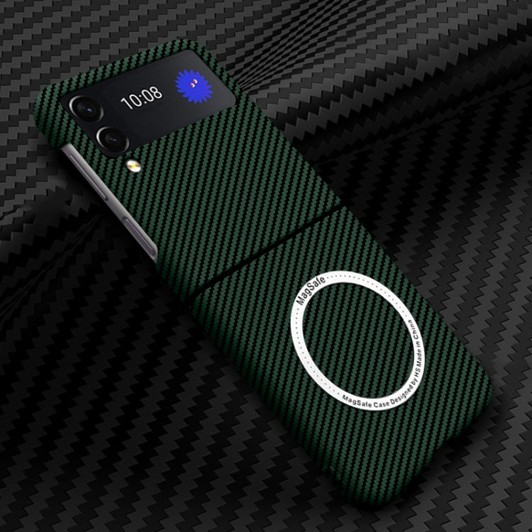 For Samsung Galaxy Z Flip4 5G Carbon Fiber Texture MagSafe Magnetic Phone Case(Green) - Galaxy Z Flip4 5G Cases by buy2fix | Online Shopping UK | buy2fix