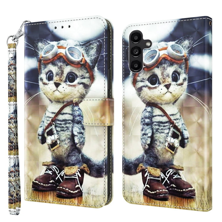 For Samsung Galaxy A14 5G 3D Painted Leather Phone Case(Naughty Cat) by buy2fix