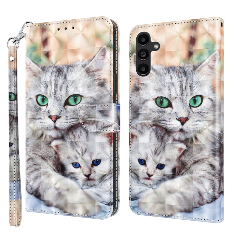 For Samsung Galaxy A14 5G 3D Painted Leather Phone Case(Two Loving Cats) by buy2fix