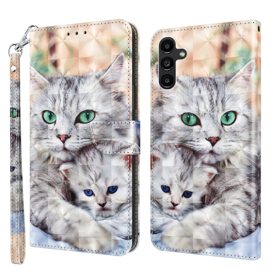 For Samsung Galaxy A14 5G 3D Painted Leather Phone Case(Two Loving Cats) by buy2fix