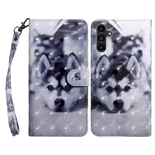 For Samsung Galaxy A14 5G 3D Painted Leather Phone Case(Husky)