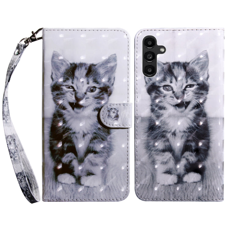 For Samsung Galaxy A14 5G 3D Painted Leather Phone Case(Smile Cat) by buy2fix