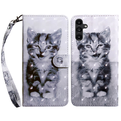 For Samsung Galaxy A14 5G 3D Painted Leather Phone Case(Smile Cat) by buy2fix
