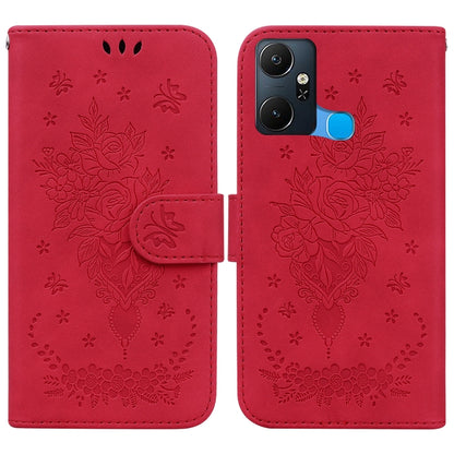 For Infinix Smart 6 Plus Butterfly Rose Embossed Leather Phone Case(Red) - Infinix Cases by buy2fix | Online Shopping UK | buy2fix