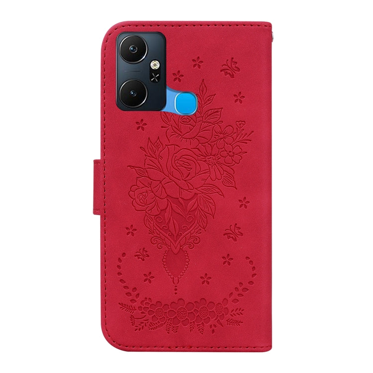For Infinix Smart 6 Plus Butterfly Rose Embossed Leather Phone Case(Red) - Infinix Cases by buy2fix | Online Shopping UK | buy2fix