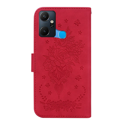 For Infinix Smart 6 Plus Butterfly Rose Embossed Leather Phone Case(Red) - Infinix Cases by buy2fix | Online Shopping UK | buy2fix