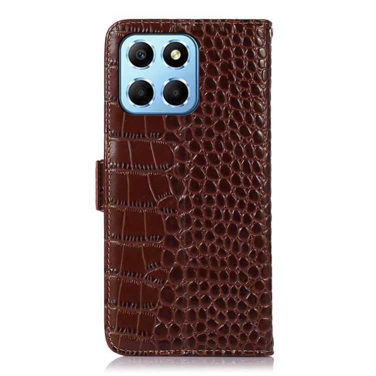 For Honor X8 5G Crocodile Top Layer Cowhide Leather Phone Case(Brown) - Honor Cases by buy2fix | Online Shopping UK | buy2fix