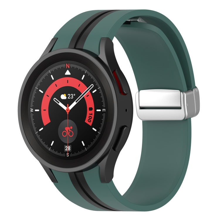 For Samsung Galaxy Watch 5 Pro Two-color Silver Buckle Silicone Watch Band(Olive Green Black) - Watch Bands by buy2fix | Online Shopping UK | buy2fix