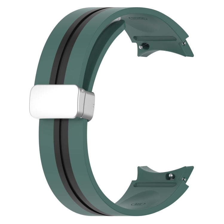 For Samsung Galaxy Watch 5 Pro Two-color Silver Buckle Silicone Watch Band(Olive Green Black) - Watch Bands by buy2fix | Online Shopping UK | buy2fix