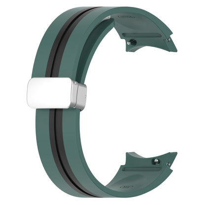 For Samsung Galaxy Watch 5 Pro Two-color Silver Buckle Silicone Watch Band(Olive Green Black) - Watch Bands by buy2fix | Online Shopping UK | buy2fix
