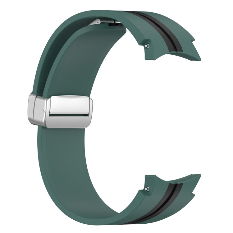 For Samsung Galaxy Watch 5 Pro Two-color Silver Buckle Silicone Watch Band(Olive Green Black) - Watch Bands by buy2fix | Online Shopping UK | buy2fix