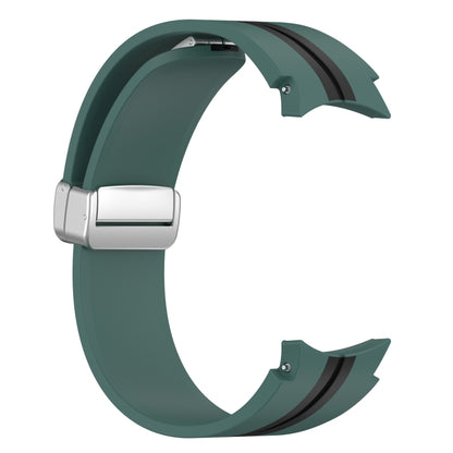 For Samsung Galaxy Watch 5 Pro Two-color Silver Buckle Silicone Watch Band(Olive Green Black) - Watch Bands by buy2fix | Online Shopping UK | buy2fix