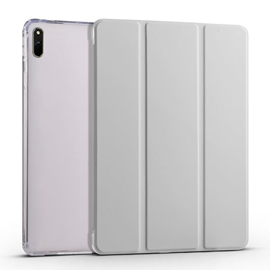 For Huawei MatePad 11 2021 3-folding Transparent TPU Smart Leather Tablet Case(Grey) - Huawei by buy2fix | Online Shopping UK | buy2fix