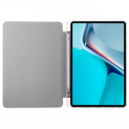 For Huawei MatePad 11 2021 3-folding Transparent TPU Smart Leather Tablet Case(Grey) - Huawei by buy2fix | Online Shopping UK | buy2fix