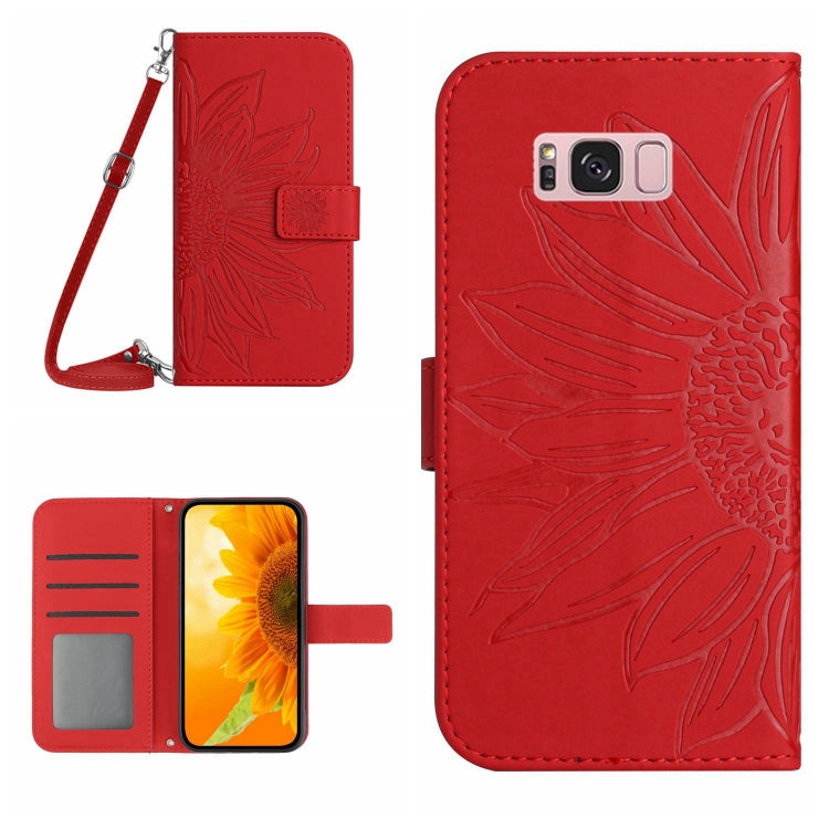 For Samsung Galaxy S8+ Skin Feel Sun Flower Pattern Flip Leather Phone Case with Lanyard(Red) - Galaxy Tab S8+ Cases by buy2fix | Online Shopping UK | buy2fix