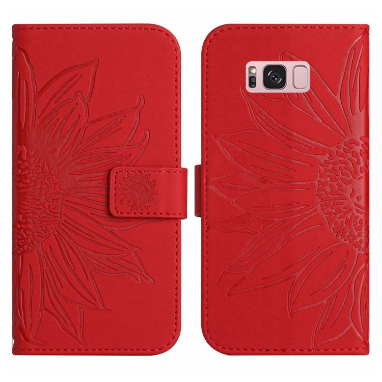 For Samsung Galaxy S8+ Skin Feel Sun Flower Pattern Flip Leather Phone Case with Lanyard(Red) - Galaxy Tab S8+ Cases by buy2fix | Online Shopping UK | buy2fix