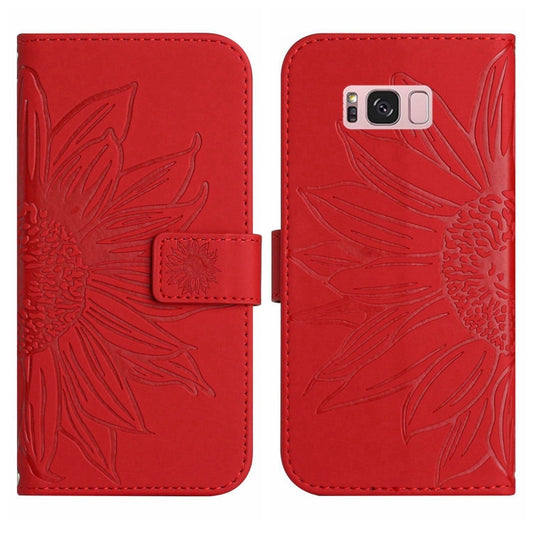For Samsung Galaxy S8+ Skin Feel Sun Flower Pattern Flip Leather Phone Case with Lanyard(Red) - Galaxy Tab S8+ Cases by buy2fix | Online Shopping UK | buy2fix