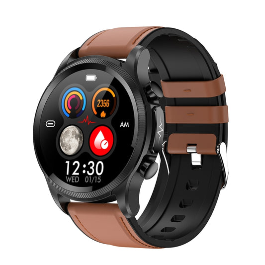 E400 1.39 inch HD Round Screen Leather Strap Smart Watch Supports ECG Monitoring/Non-invasive Blood Sugar(Brown) - Smart Watches by buy2fix | Online Shopping UK | buy2fix