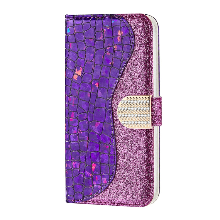 For Samsung Galaxy A14 5G Laser Glitter Powder Crocodile Texture Leather Phone Case(Purple) by buy2fix