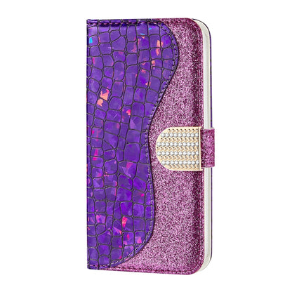 For Samsung Galaxy A14 5G Laser Glitter Powder Crocodile Texture Leather Phone Case(Purple) by buy2fix
