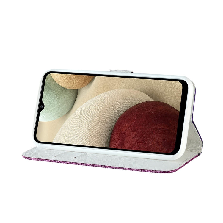 For Samsung Galaxy A14 5G Laser Glitter Powder Crocodile Texture Leather Phone Case(Purple) by buy2fix