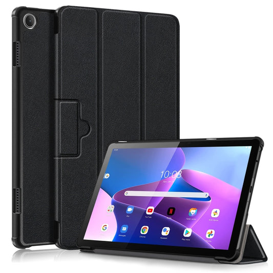 For Lenovo Tab M10 10.1 3rd Gen 3-folding Magnetic Buckle Custer Texture Leather Smart Tablet Case(Black) - Lenovo by buy2fix | Online Shopping UK | buy2fix