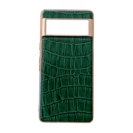 For Google Pixel 6 Crocodile Texture Genuine Leather Electroplating Phone Case(Dark Green)