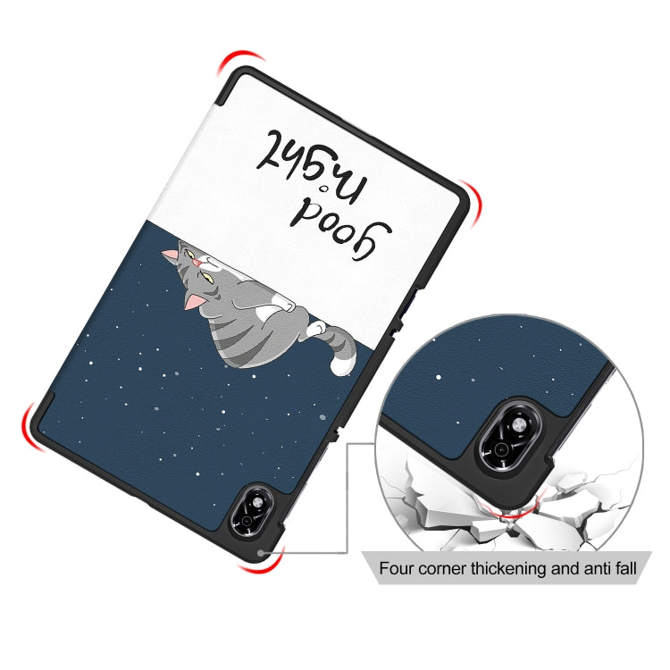 For Lenovo Legion Y700 3-folding Magnetic Buckle Coloured Drawing Leather Smart Tablet Case(Lazy Cat) - Lenovo by buy2fix | Online Shopping UK | buy2fix