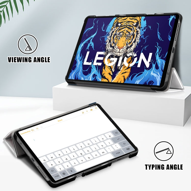 For Lenovo Legion Y700 3-folding Magnetic Buckle Coloured Drawing Leather Smart Tablet Case(Lazy Cat) - Lenovo by buy2fix | Online Shopping UK | buy2fix