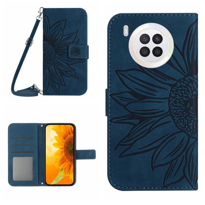 For Honor 50 Lite Skin Feel Sun Flower Pattern Flip Leather Phone Case with Lanyard(Inky Blue) by buy2fix