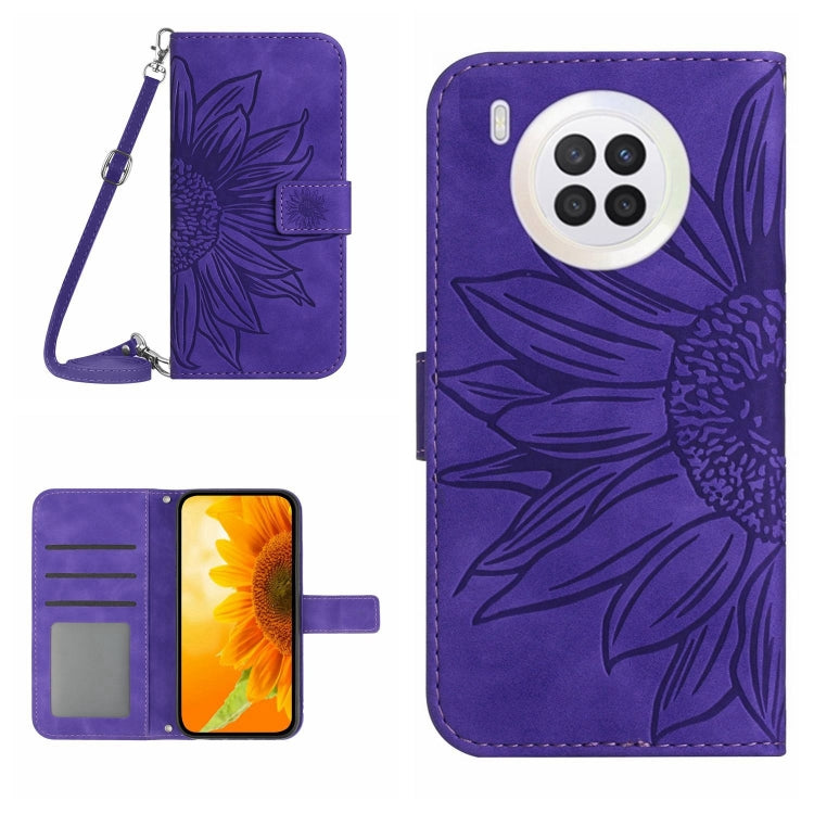 For Honor 50 Lite Skin Feel Sun Flower Pattern Flip Leather Phone Case with Lanyard(Dark Purple) by buy2fix