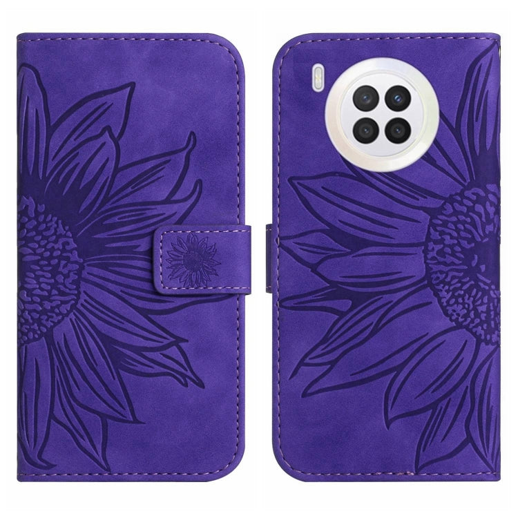 For Honor 50 Lite Skin Feel Sun Flower Pattern Flip Leather Phone Case with Lanyard(Dark Purple) by buy2fix