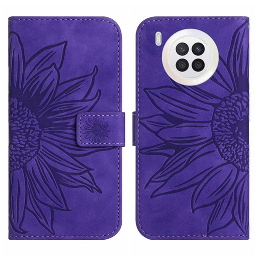 For Honor 50 Lite Skin Feel Sun Flower Pattern Flip Leather Phone Case with Lanyard(Dark Purple) by buy2fix