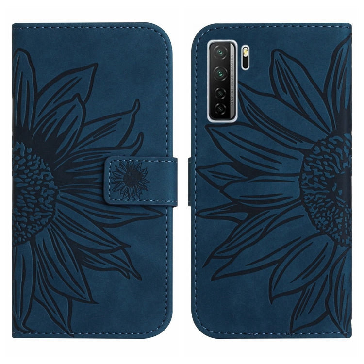 For Huawei P40 Lite 5G Skin Feel Sun Flower Pattern Flip Leather Phone Case with Lanyard(Inky Blue) - Huawei Cases by buy2fix | Online Shopping UK | buy2fix