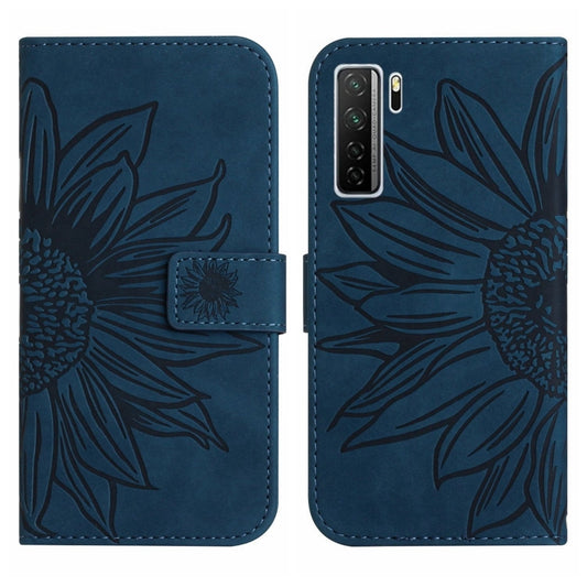 For Huawei P40 Lite 5G Skin Feel Sun Flower Pattern Flip Leather Phone Case with Lanyard(Inky Blue) - Huawei Cases by buy2fix | Online Shopping UK | buy2fix