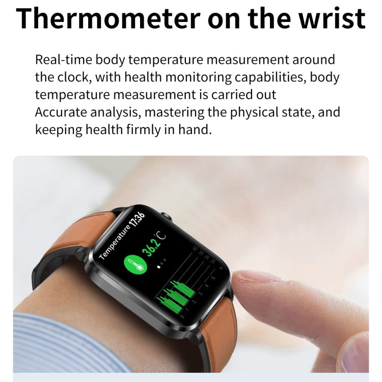 F100 1.7 inch HD Square Screen TPU Strap Smart Watch Supports Body Temperature Monitoring/Blood Oxygen Monitoring(Black) by buy2fix