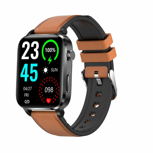 F100 1.7 inch HD Square Screen Leather Strap Smart Watch Supports Body Temperature Monitoring/Blood Oxygen Monitoring(Brown) by buy2fix