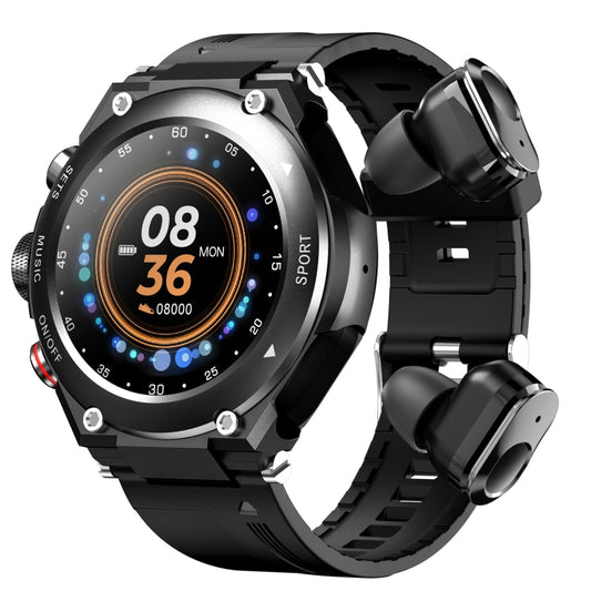 T92 1.28 inch IPS Touch Screen 2 in 1 Bluetooth Headset Smart Watch, Support Heart Rate Monitoring/Bluetooth Music(Black) by buy2fix